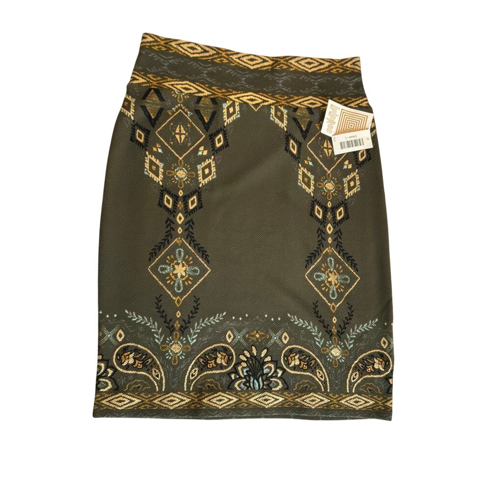 LuLaRoe Elegant Collection Cassie Skirt L NWT Gold Olive Geometric